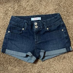 Dark Wash Rolled Cuff Denim Shorts